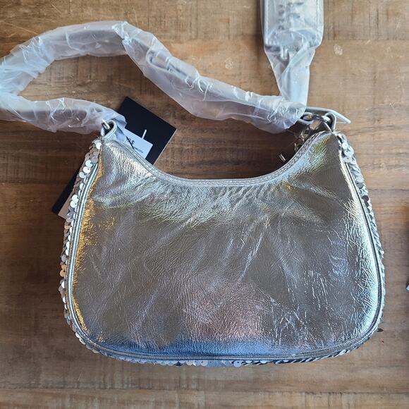 Nicole Miller Silver Sequin Chain Strap Small Shoulder Bag Purse - Picture 4 of 9